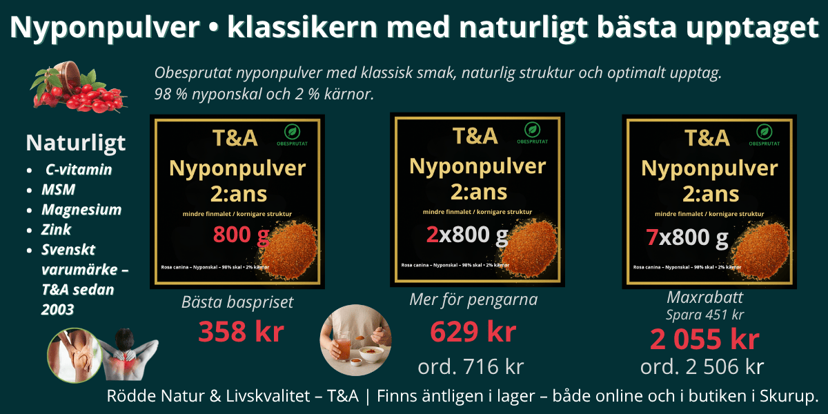 T&A Nyponpulver 2:ans – klassikern är tillbaka, obesprutat nyponpulver med naturlig smak